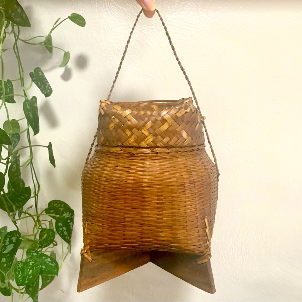 Rattan lidded basket